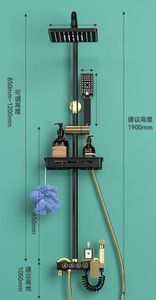 Système <span class=keywords><strong>de</strong></span> Douche Mural Moderne <span class=keywords><strong>de</strong></span> Luxe pour Salle <span class=keywords><strong>de</strong></span> Bain, Ensemble Complet Intelligent Noir et Or avec Mitigeur Thermostatique à Effet Pluie Carré - Product Image 6