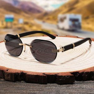 Lunettes de soleil élégantes sans monture en métal et bois, verres PC UV400, unisexe, ovales, protection solaire, fabriquées à Wenzhou - Product Image 3