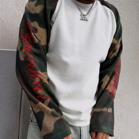 Nouveau T-shirt Américain 2026 en Maille Gaufrée à Manches Raglan, Broderie Camouflage et Lettres, Coupe Oversize Ample, Style Streetwear, Haut à Manches Longues pour Homme