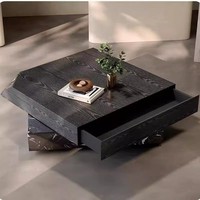 Table basse moderne minimaliste italienne avec tiroir rotatif et rangement, pour salon, style créatif Wabi-sabi, en bois grainé et structure métallique
