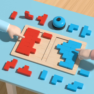 Gioco da Tavolo in Legno <span class=keywords><strong>Tetris</strong></span> Rosso e Blu per Due Giocatori, Giocattolo Puzzle di Logica Spaziale per Bambini 3+ Montessori Competitivo - Product Image 1