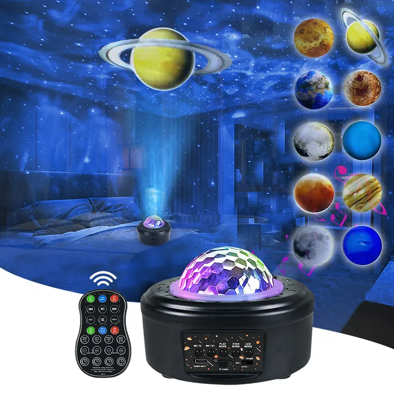 New Design Recharge 10 Planets Starry Star Night Light Music Control RGBW Waterwave LED Moon Projector Lamp For House Decoration
