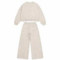 Ensemble deux pièces personnalisé de sweat-shirt et pantalon de survêtement large, couleur avoine chinée, taille haute avec cordon de serrage et poches plaquées, OEM