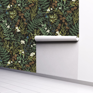 Papel Tapiz Autoadhesivo Removible de Vinilo con Diseño Personalizado de Helechos del Bosque, Calcomanía Botánica Oscura para Pared Decorativa y Renovación de Muebles - Product Image 1