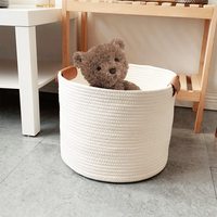 Paniers à linge pliables tissés sur mesure, paniers ronds en corde de coton avec poignées en cuir, paniers de rangement mignons en corde de coton