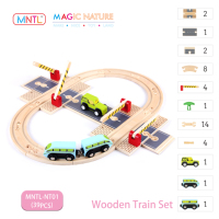 MNTL Ensemble de voies ferrées en bois pour enfants Jouet éducatif pour chemin de fer Piste de course en bois Rampe de course avec 4 mini voitures