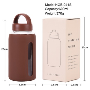 Bouteille d'eau en verre avec manchon en silicone couleur macaron 600ml 800ml, large ouverture, portable, sans BPA, anti-fuite, logo personnalisé - Product Image 5