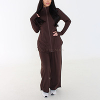 Ensemble de vêtements de sport modestes personnalisés, haut à manches longues à col montant zippé avec pantalon large, vêtements de sport personnalisés pour femmes musulmanes