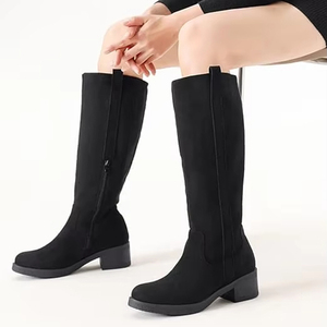 Fabrication Prix Conte Femmes Plate-Forme Confortable Extensible Fermeture Éclair Latérale Bout Rond Chunky Bloc Talon Long Genou Bottes Hautes - Product Image 5