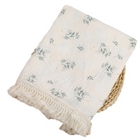 Couverture Bébé en Gaze Crêpe Double Couche avec Pompons, 100% Coton Mousseline, Housse de Poussette, Couette d'Été Climatisation