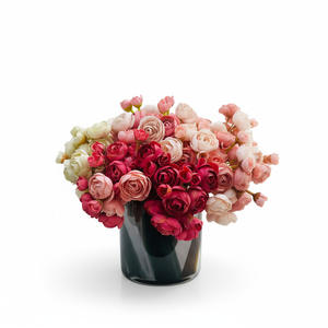 Bouquet de mini lotus artificiel fait main à branches courtes, 6 têtes de camélia, prune, <span class=keywords><strong>rose</strong></span>, décoration florale à main pour mariée - Product Image 1