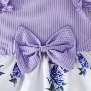 ชุดเดรสลายดอกไม้ฤดูร้อนสุดเก๋สำหรับเด็กผู้หญิง เสื้อผ้าเด็ก ตกแต่งขอบระบาย ประดับโบว์ แขนกุด ใส่ได้ทุกวัน - Product Image 3