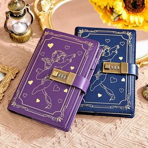 Carnet de notes en cuir PU de luxe rétro B6 avec serrure à code, 100 feuilles, reliure cousue, pages épaissies, porte-stylo, cadeau - Product Image 2
