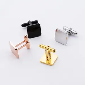 Abotoaduras de aço inoxidável personalizadas de luxo para homens, abotoaduras de ouro prateado, rosa, preto, forma quadrada