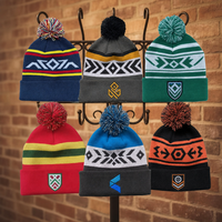 Bonnet d'hiver en tricot de créateur avec logo brodé, pompon personnalisé, casquette jacquard à revers, vente en gros, fabricant, unisexe