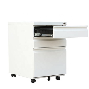Fully Assembled 3 Drawer Mobile Commercial <b>File</b> Cabinet Modern Metal <b>A4</b> Key Lock Wheels Home Office Living Room Pedestal Cabinet - Product Image 2