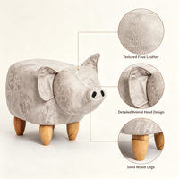 Tabouret ottoman en forme de cochon mignon, repose-pieds rembourré, pieds en bois massif, chaise pour enfants, pour chambre d'enfant, pour changer de chaussures, moderne, pour chambre à coucher et salon