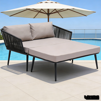 Canapé-lit d'extérieur pour jardin, chaise longue double avec dossier, structure en acier inoxydable, design moderne, résistant aux intempéries, pour hôtel