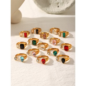 时尚 18K 镀金不锈钢几何多色锆石开口指环女式日常聚会时尚首饰 - Product Image 4