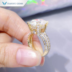 Tianyu-anillo de compromiso de oro amarillo, gemas de estilo Retro, tamaño grande, 8 quilates, Diamante de moissanita incoloro 14K, Au585 - Product Image 4