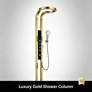 Panneau de douche intelligent à LED avec cascade, mitigeur thermostatique eau froide, finition or doré ou noir de luxe, commande tactile - Product Image 1