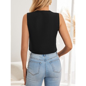 Chaleco de traje sin mangas con cuello en V y patchwork para mujer, a la moda - Product Image 4