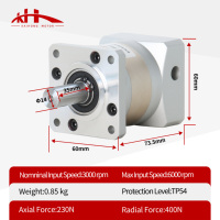 Réducteur de vitesse planétaire haute précision 60 mm 3000 tr/min, rapport 10:1, jeu de 10 Nm, couple 10 Nm, IP54, moteur de réduction, servomoteur