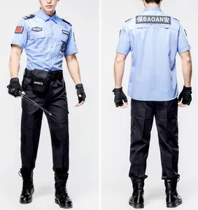 高品质长袖蓝黑衬衫定制保安员制服待售