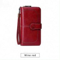 Dompet panjang wanita kulit asli baru murah desain vintage anti RFID, sampel gratis