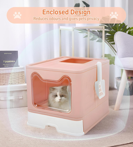 Bac à litière pliable pour chat avec tiroir et pelle, grand espace, contrôle des odeurs, nettoyage facile, bac à litière à capot - Product Image 3