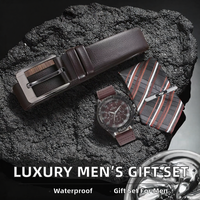Ensemble de montres de luxe pour homme, bracelet en cuir, étanche, boîtier en alliage, mouvement à quartz, coffret cadeau tendance pour mari, papa