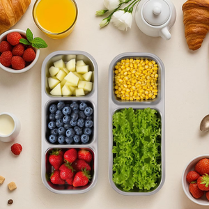 MIXWARES Recipiente para Aperitivos de Acero Inoxidable, Lonchera Metálica Hermética con <span class=keywords><strong>3</strong></span> Compartimentos - Product Image 6