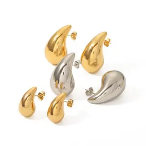 OEM Trendy Hypoallergenic 18K Gold Plated Lightweight Water Drop Teardrop Earring Jewelry Stainless Steel Chunky Stud Earring