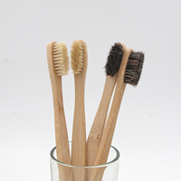 Brosse à dents en poils de porc naturels, poils de cheval, biodégradable, respectueuse de l'environnement, sans BPA, sans plastique, manche en bambou