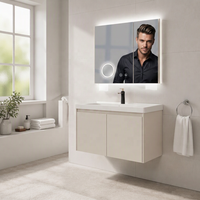Meuble-lavabo mural moderne tout en aluminium pour femme, avec miroir éclairé anti-buée en céramique et acier inoxydable, facile à nettoyer