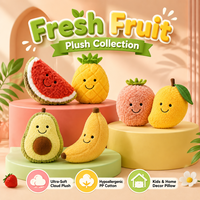 Peluche Fruitée Ultra Douce Fraise Ananas Pastèque, Poupée Rembourrée en Coton PP à Presser pour Enfants et Adultes, Anti-Stress