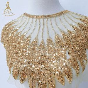 Thiết Kế Mới Vàng Màu Đen <span class=keywords><strong>Sequin</strong></span> Hạt Thêu Cổ Áo Tự Làm Corsage Ren Corsage Bản Vá Lỗi Nặng Cho Quần Áo Phụ Kiện - Product Image 5