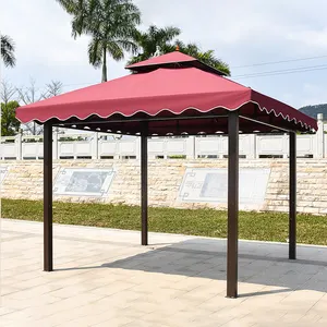 FEAMONT tenda kain poliester bingkai kayu Gazebo luar ruangan 4m Aluminium Pergola kustom 4 orang