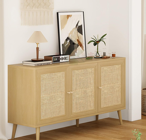 Armoire de rangement moderne de 59 pouces en libre-service avec buffet décoratif, portes en rotin, <span class=keywords><strong>console</strong></span> de <span class=keywords><strong>bar</strong></span> à café pour cuisine - Product Image 3