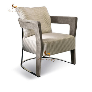 Italian Light Luxury Modern Stainless Steel <b>Armchairs</b> High End Genuine Leather or Fabric for Villa and Apartment Living Rooms - Product Image 2