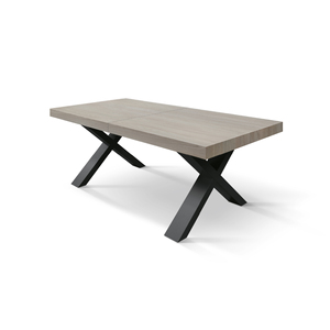 Mesa de Comedor Extensible Sofia 160-240 cm, Tablero de Olmo Perlado, Patas Negras en X, Uso Interno - Product Image 1