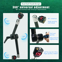 Bras articulé en alliage d'aluminium avec double rotule flexible noir+argent, trous 1/4" et 3/8" pour fixation d'appareil photo reflex numérique, moniteur, lumière et micro