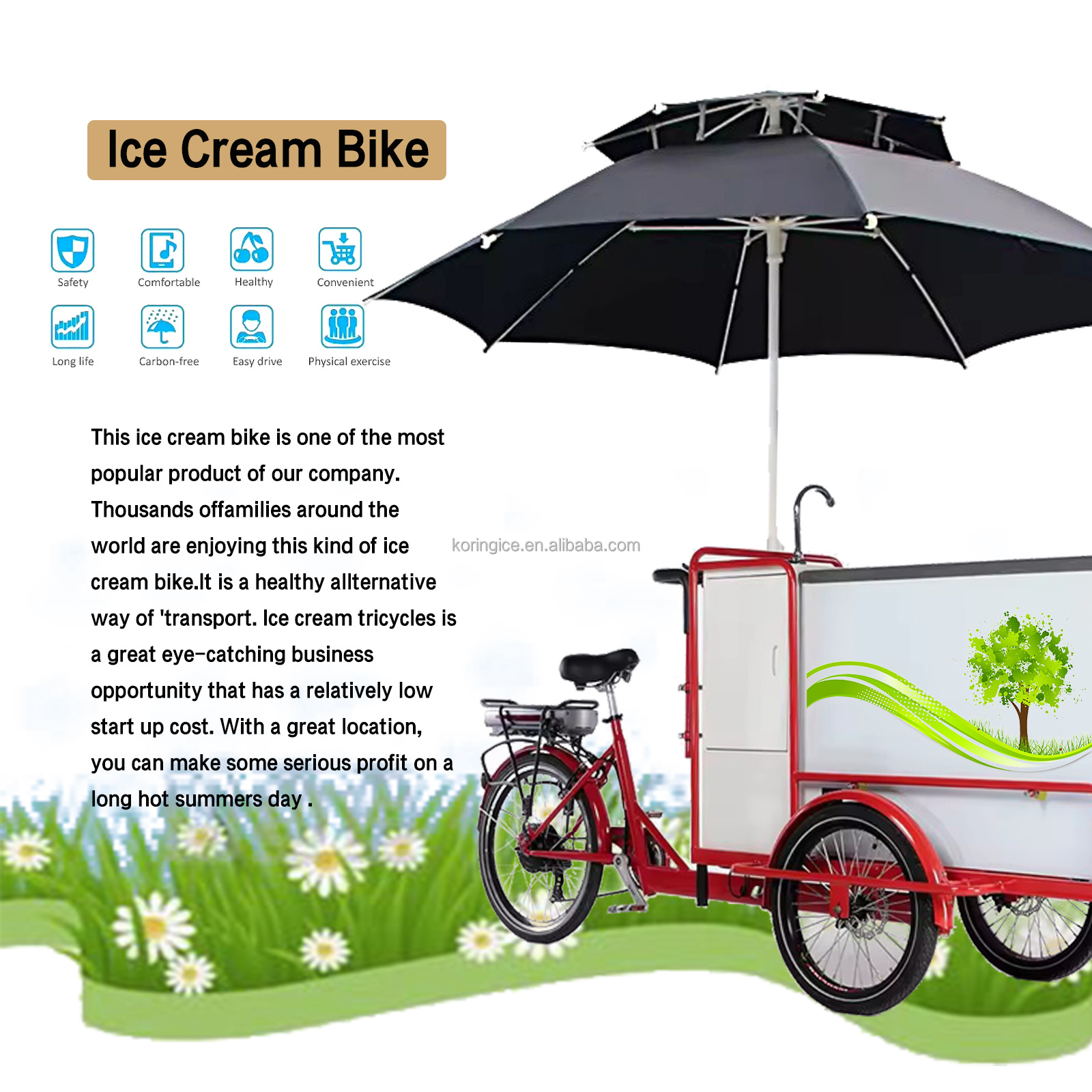 Ice Cream Tricycle Outdoor Mobile Food Cart with 115L