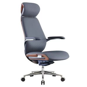 Sedia da Ufficio Direzionale in Vera Pelle di Lusso, Moderna Poltrona Presidenziale in Alluminio con Funzione Reclinabile per Studio e Ufficio - Product Image 2