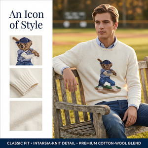 Suéter <span class=keywords><strong>de</strong></span> <span class=keywords><strong>Punto</strong></span> Grueso 7GG para <span class=keywords><strong>Hombre</strong></span>, Estilo Preppy Vintage, con Jacquard <span class=keywords><strong>de</strong></span> Oso, Diseño Retro con Estampado Animal, Mezcla <span class=keywords><strong>de</strong></span> Lana, para Invierno - Product Image 3