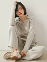 Pull en cachemire 100 % pour femme, col polo, col en V ouvert, coupe ample, manches longues, style minimaliste, décontracté, pour tous les jours