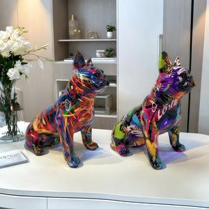 Figurines décoratives en résine époxy sculptée, style art populaire, représentant un chiot en position couchée, pour la maison, l'entrée de cour et les halls d'exposition - Product Image 4