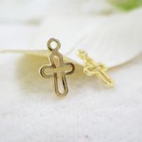 Vitiana — pendentif croix creux de haute qualité en or 24k, 10x6mm, bijoux de couleur or, 10 pièces