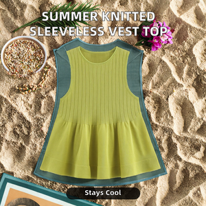 Débardeurs en maille respirants à ourlet laminé, col rond, sans manches, style décontracté vintage chic pour femme – Nouvelle collection été 2025 - Product Image 2