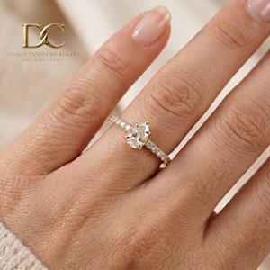 แหวนทองคำแท้ 14KT ดีไซน์สวยงาม ประดับเพชรเม็ดเดี่ยวทรงหยดน้ำและทรงกลมเจียระไนแบบบริลเลียนท์ พร้อมเพชรแล็บโกรว์ - Product Image 5